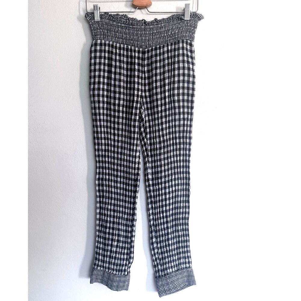 BY ANTHROPOLOGIE 100% cotton black white smocked pull on gingham casual pants